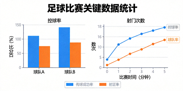 足球数据分析图表展示球队控球率、射门次数等关键统计数据